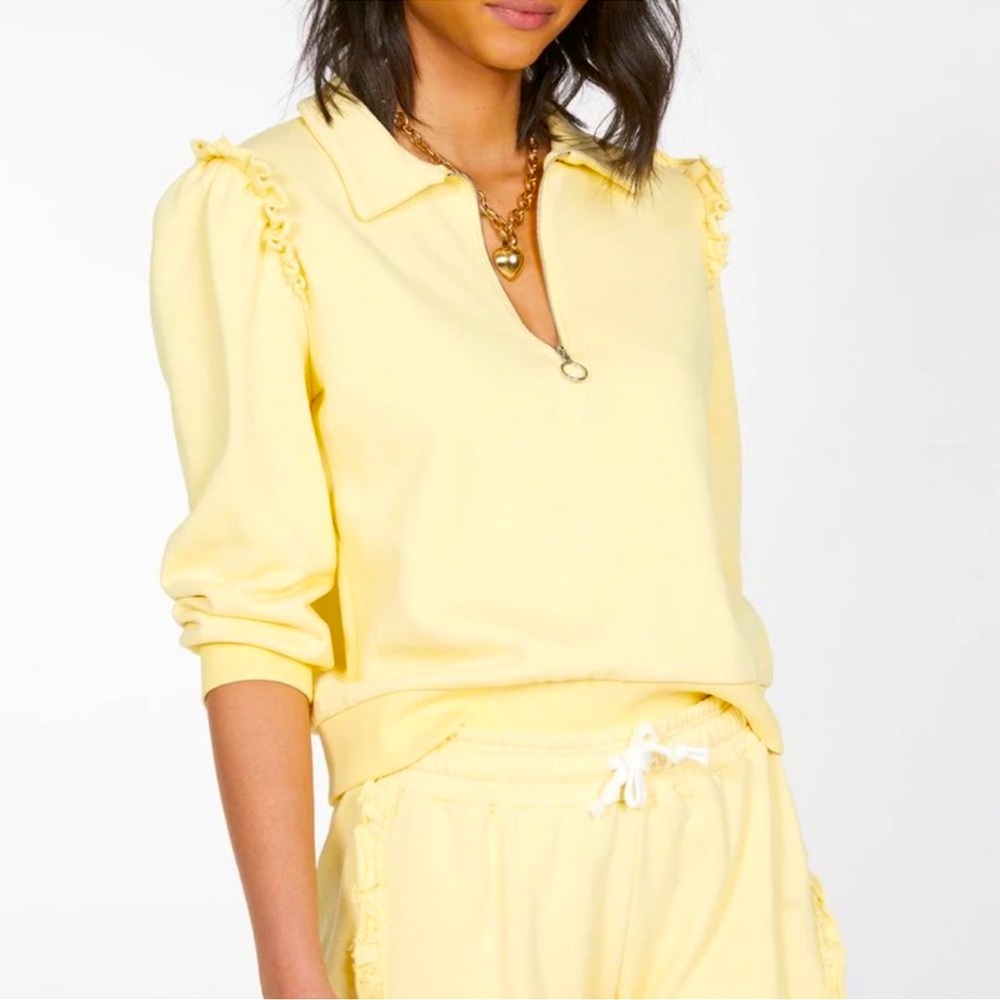 GENERATION LOVE Danielle Pale Yellow Ruffle Puff Sleeve Sweatshirt Top